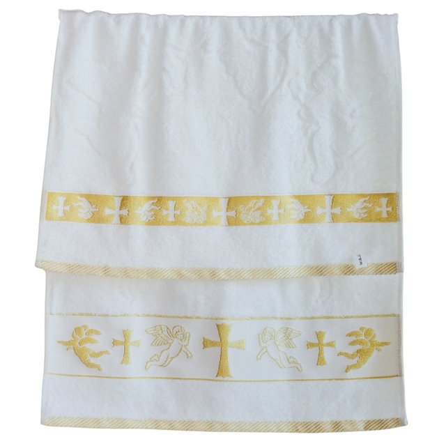 Christening Towel for Baby β White with Gold or Silver Embroidery | 100% Turkish Cotton | Baptism Towel | 2 Sizes | Velour or Terry