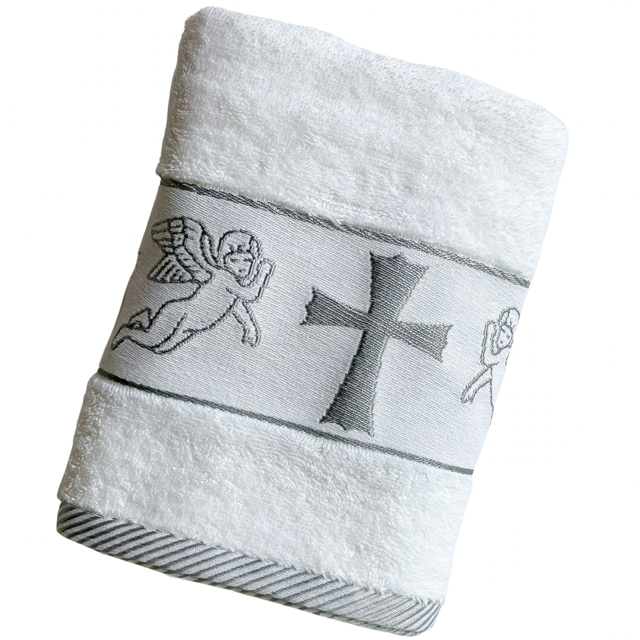 Christening Towel for Baby β White with Gold or Silver Embroidery | 100% Turkish Cotton | Baptism Towel | 2 Sizes | Velour or Terry