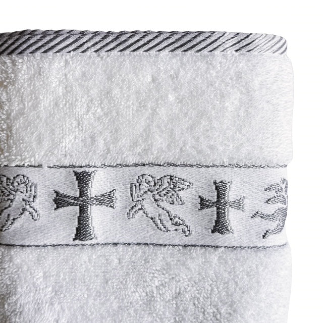 Christening Towel for Baby β White with Gold or Silver Embroidery | 100% Turkish Cotton | Baptism Towel | 2 Sizes | Velour or Terry