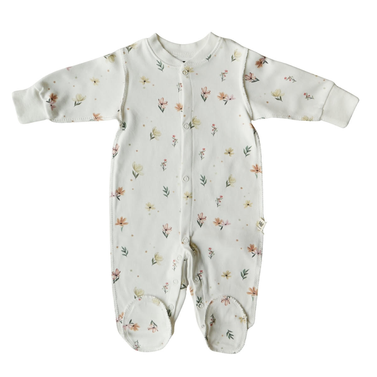 3042 Unisex Newborn Footed Romper – 100% Cotton, External Seams, Built-in Mittens, Snaps Closure | Cute Prints | Autumn-Spring | 0-3 Months | Made in Turkey