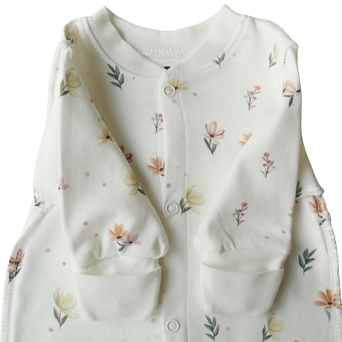 3042 Unisex Newborn Footed Romper – 100% Cotton, External Seams, Built-in Mittens, Snaps Closure | Cute Prints | Autumn-Spring | 0-3 Months | Made in Turkey