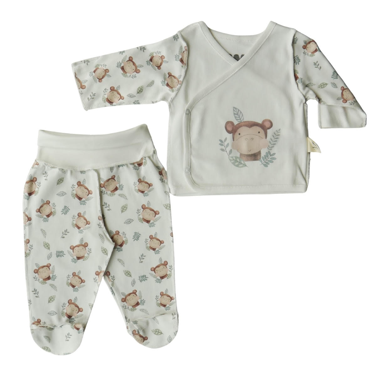 3119 WOWO: 100% Cotton Newborn Unisex Set – Wrap Top with Mittens & Footed Pants | Animal Print Baby Outfit | 0-3 Months | Turkey
