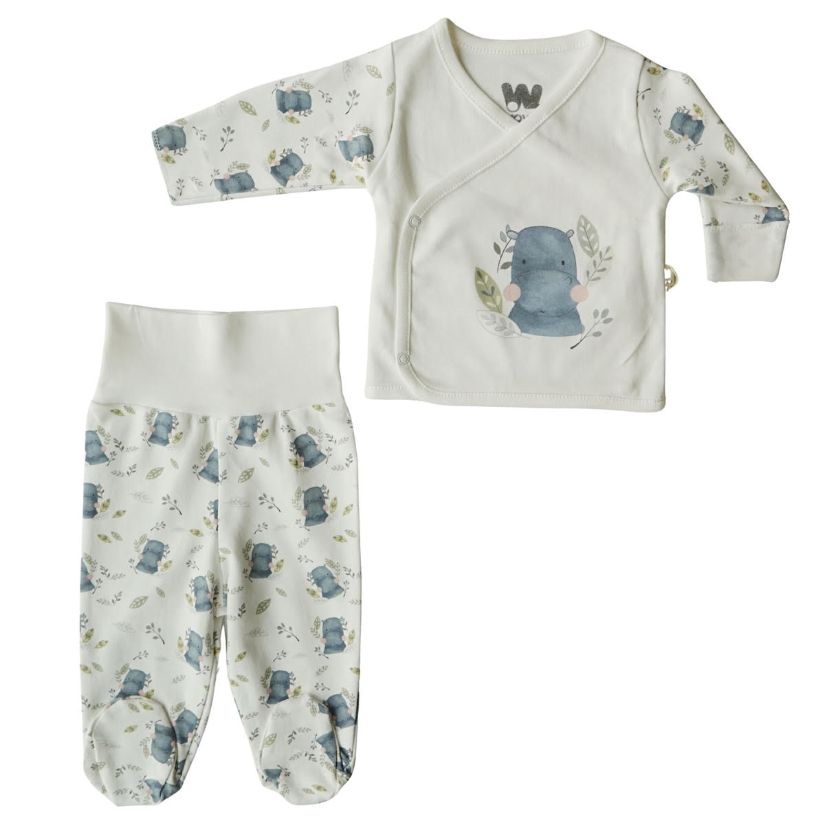 3119 WOWO: 100% Cotton Newborn Unisex Set – Wrap Top with Mittens & Footed Pants | Animal Print Baby Outfit | 0-3 Months | Turkey