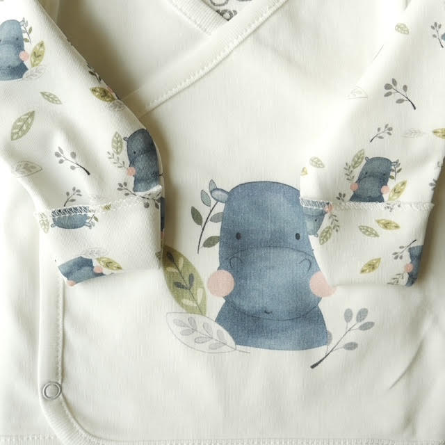 3119 WOWO: 100% Cotton Newborn Unisex Set – Wrap Top with Mittens & Footed Pants | Animal Print Baby Outfit | 0-3 Months | Turkey