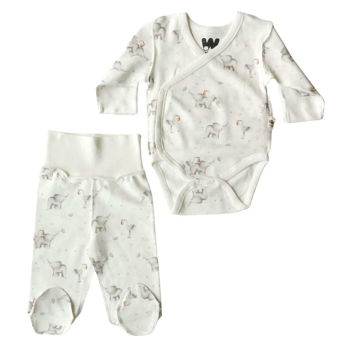 3119 WOWO: 100% Cotton Newborn Unisex Set – Wrap Top with Mittens & Footed Pants | Animal Print Baby Outfit | 0-3 Months | Turkey