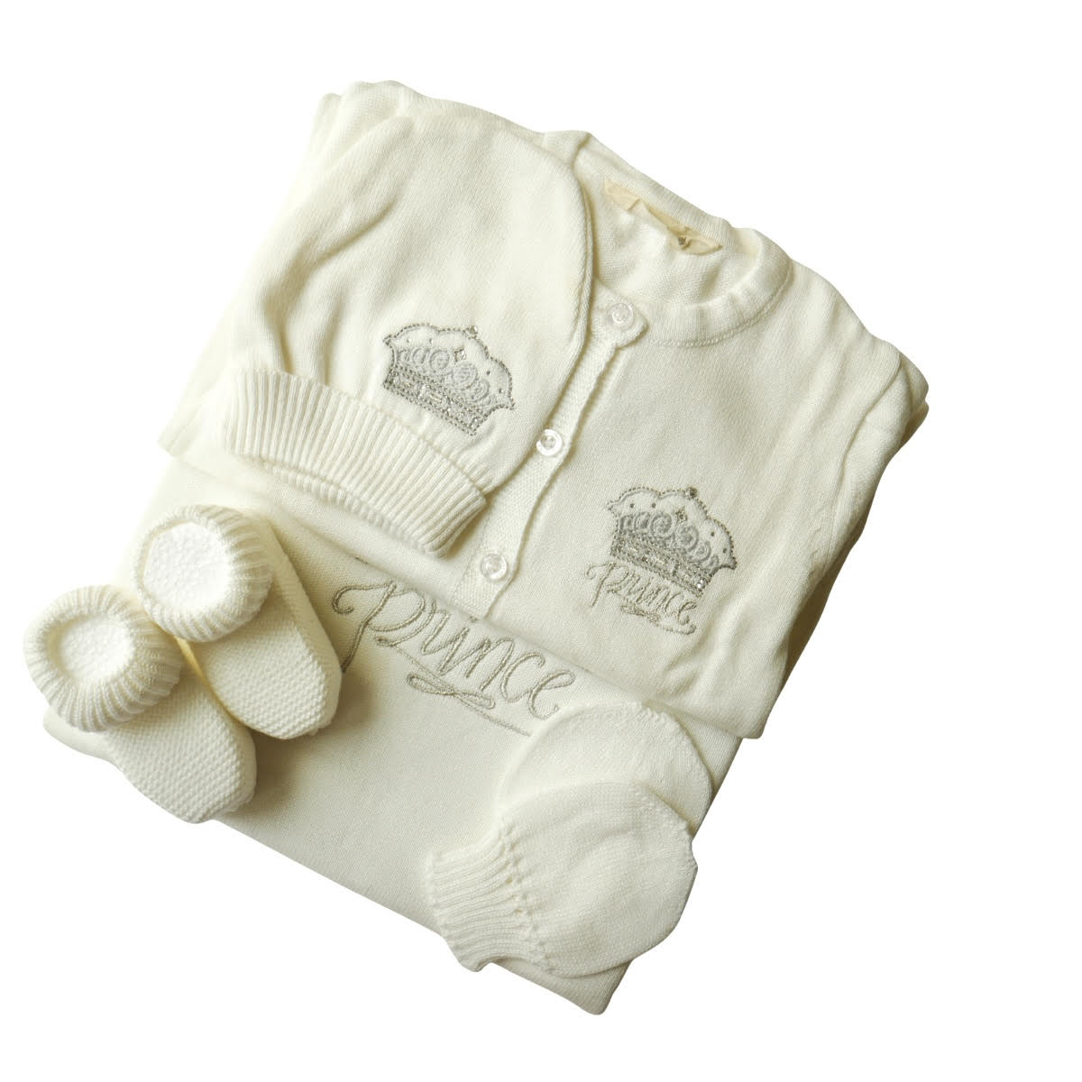 204 Baby Boy "Prince" Knitted Newborn Set (5 Piece) – 100% Organic Cotton | Blanket, Cardigan, Hat, Mittens, Booties | Autumn-Winter-Spring | 0-3 Months (56-62 cm) | Turkey
