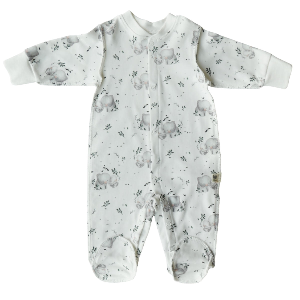 3042 Unisex Newborn Footed Romper – 100% Cotton, External Seams, Built-in Mittens, Snaps Closure | Cute Prints | Autumn-Spring | 0-3 Months | Made in Turkey