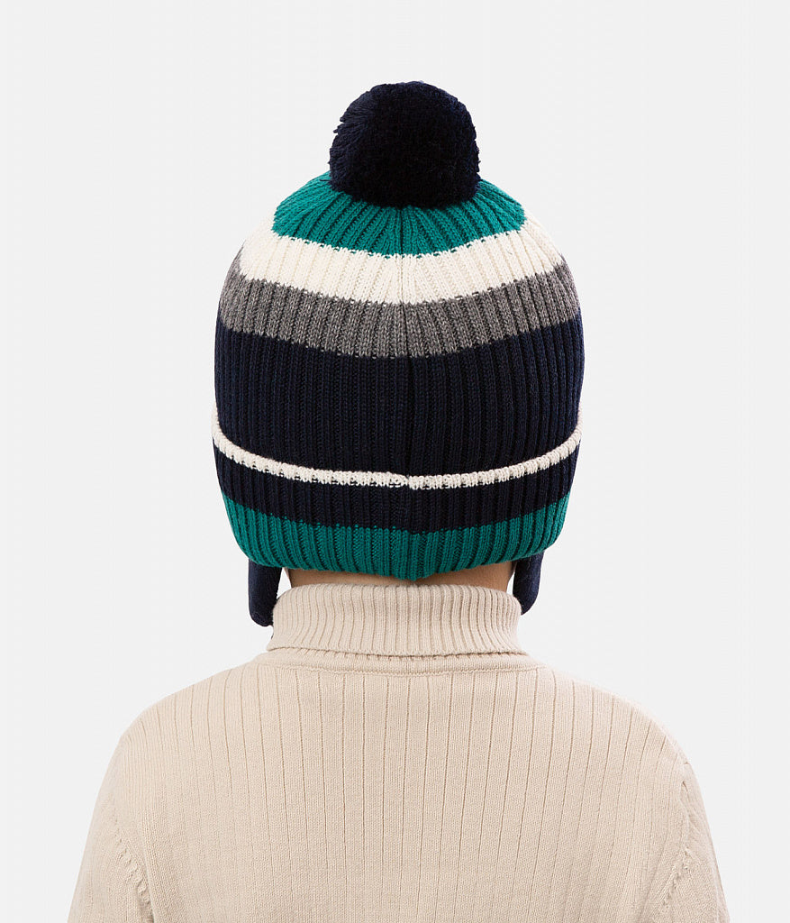 12224 Boys’ Winter Knit Hat with Colorful Stripes & Pom-Pom – Wool Blend | Size 52-54 | 3–5 years | Wool | 100% Cotton Lining