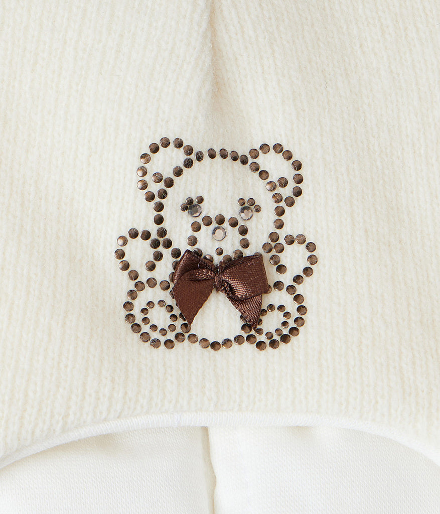 60302 Girls’ Knitted Winter Balaclava with Double Natural Fur Pom-Poms & Teddy Bear Design | 9–18 Months, 18–30 Months, 3–4, 5-6 Years (48–54 cm)