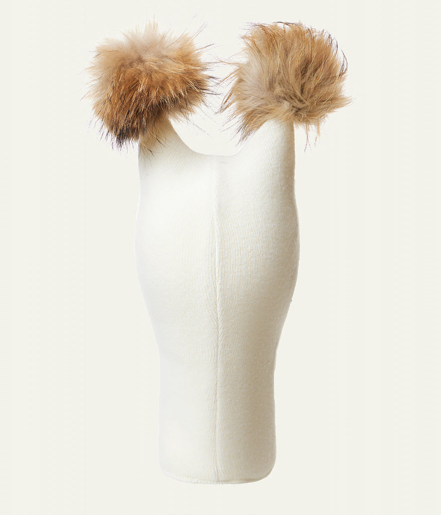 60302 Girls’ Knitted Winter Balaclava with Double Natural Fur Pom-Poms & Teddy Bear Design | 9–18 Months, 18–30 Months, 3–4, 5-6 Years (48–54 cm)