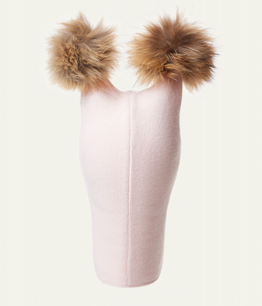 60302 Girls’ Knitted Winter Balaclava with Double Natural Fur Pom-Poms & Teddy Bear Design | 9–18 Months, 18–30 Months, 3–4, 5-6 Years (48–54 cm)