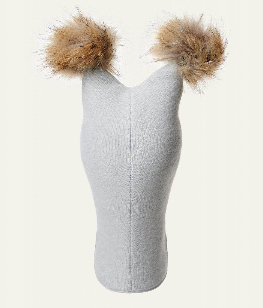 60302 Girls’ Knitted Winter Balaclava with Double Natural Fur Pom-Poms & Teddy Bear Design | 9–18 Months, 18–30 Months, 3–4, 5-6 Years (48–54 cm)