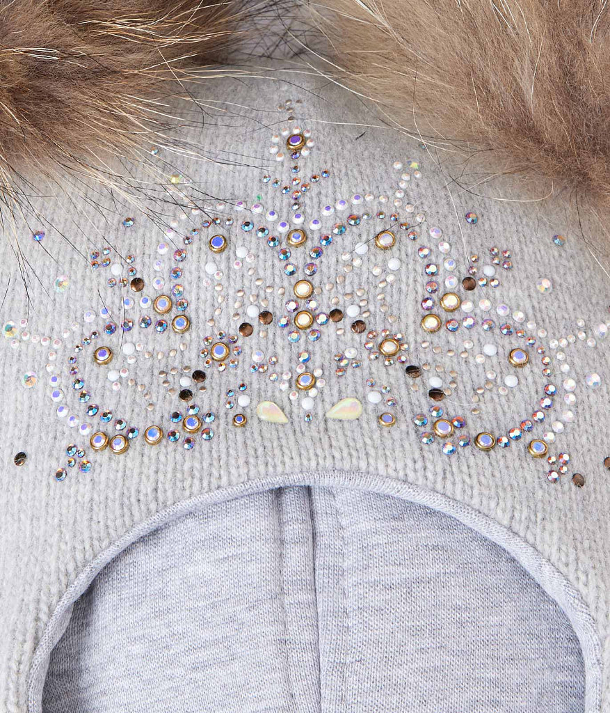 80348 Girls’ Luxury Cashmere Wool Balaclava with Two Natural Fur Pom-Poms & Rhinestone Tiara | Premium Winter Model ✨ | 50–52, 52–54 cm | Ages 18–30M, 3–4 Years