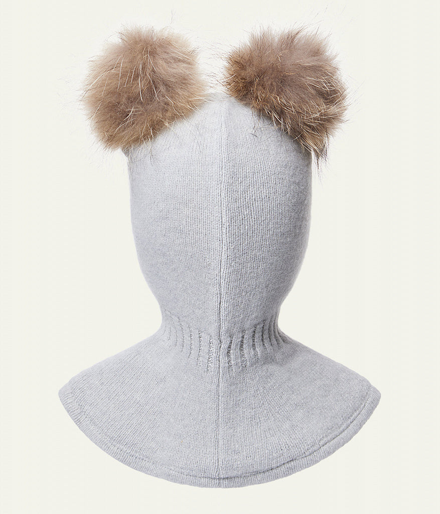 80348 Girls’ Luxury Cashmere Wool Balaclava with Two Natural Fur Pom-Poms & Rhinestone Tiara | Premium Winter Model ✨ | 50–52, 52–54 cm | Ages 18–30M, 3–4 Years