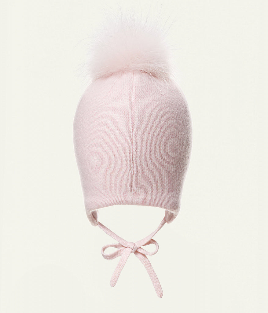 11565 Girls’ Winter Knit Hat with Natural Fur Pom-Pom and Rhinestone Design | Size 54–56 cm | Ages 6–12 | Cashmere, Wool, Cotton Lining | Down to –20°C
