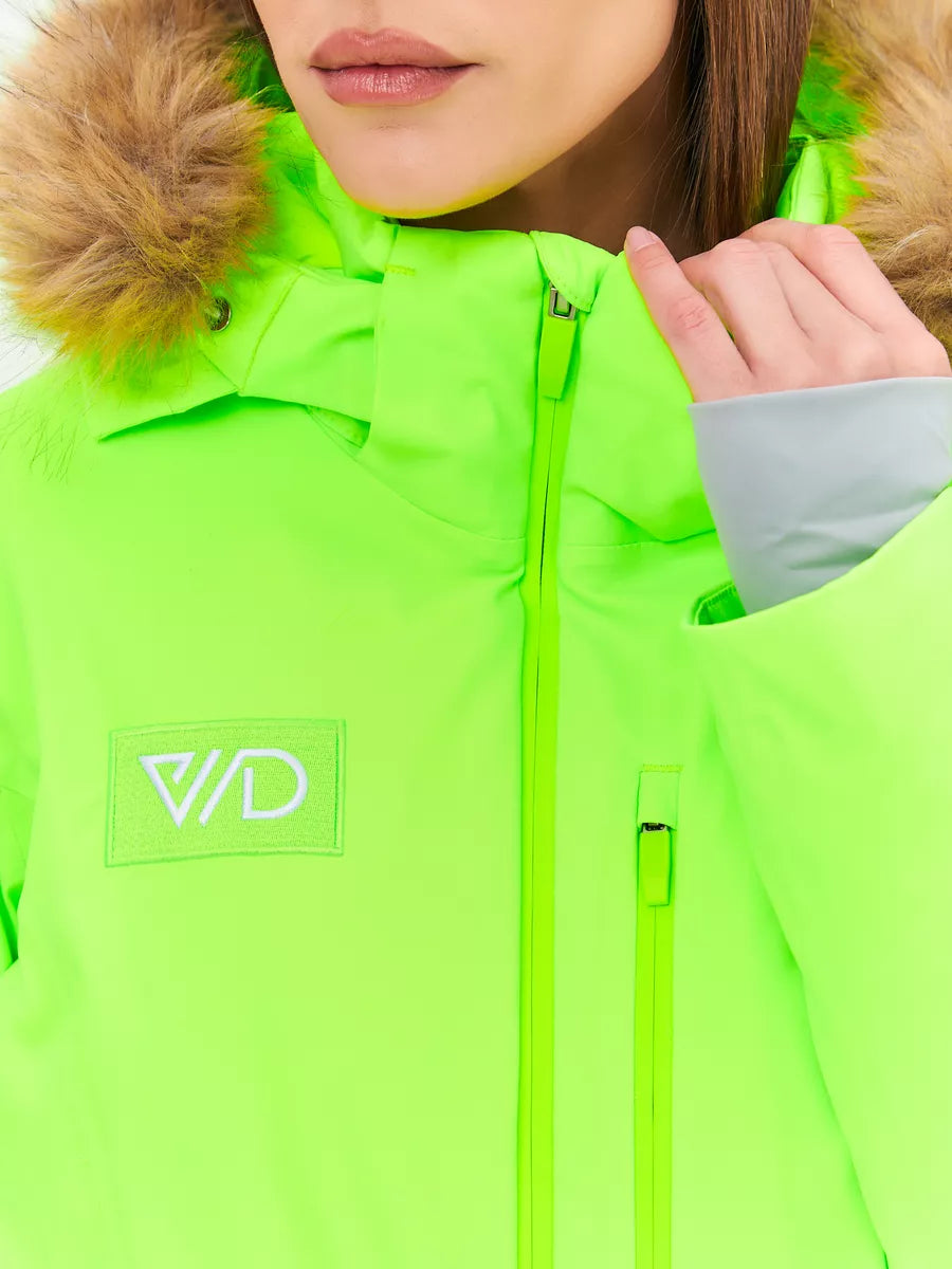 184313618 WHSROMA | Professional Ski Jumpsuit for Tall Teen Girls & Women | Neon Green with Faux Fur Hood | For Sports & Family Winter Activities | Up to −30°C (−22°F)