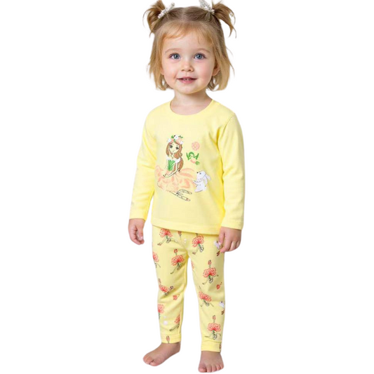 Girls' Mid-Season Cotton Pajama Set – Long Sleeve Top & Pants Sleepwear | Sizes 90–130 cm