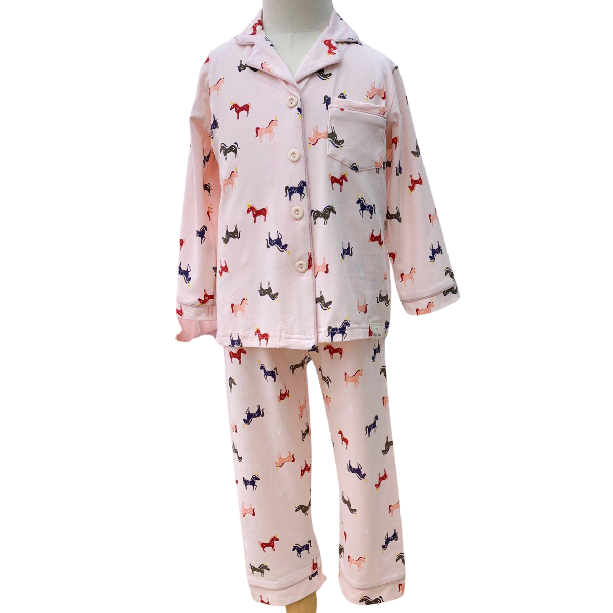 3059 Girls' Mid-Season Pajama Set – Cotton Long Sleeve Button-Up Top & Pants with Cute Unicorn Print | Sizes 90–140 cm