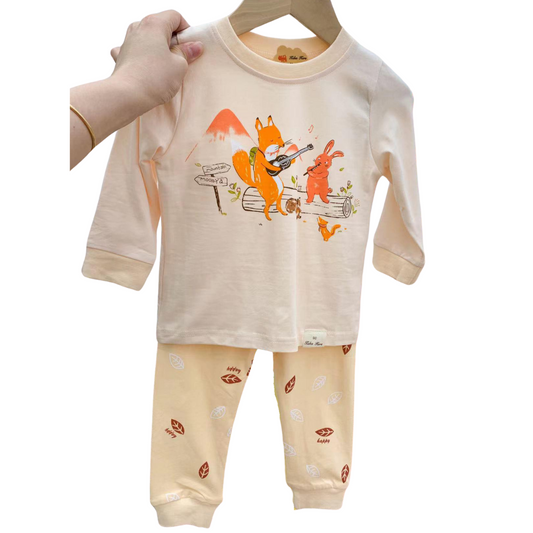 2803 Girls' Mid-Season Cotton Pajama Set with Fox, Bunny & Forest Animals Print – Long Sleeve Top & Pants | Sizes 90–146 cm