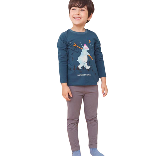 8011 Boys' Mid-Season Cotton Pajama Set with Bear Print – Long Sleeve Top & Pants Sleepwear | Sizes 90–146 cm