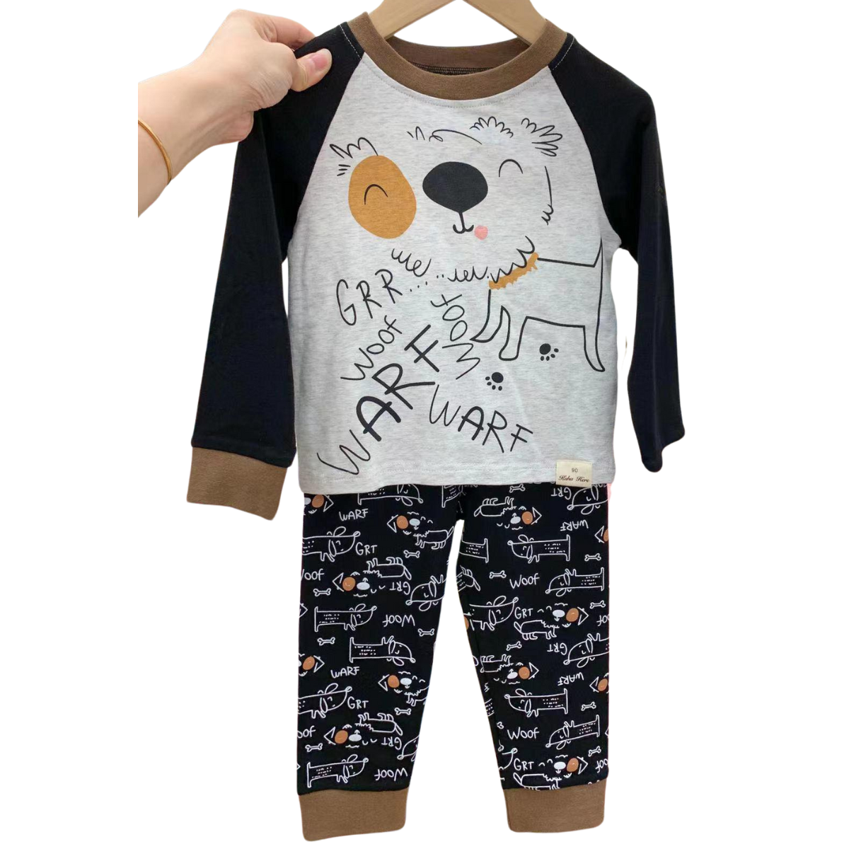 22027  Boys' Mid-Season Cotton Pajama Set with Cute Dog Print – Long Sleeve Top & Pants Sleepwear | Sizes 120–130 cm
