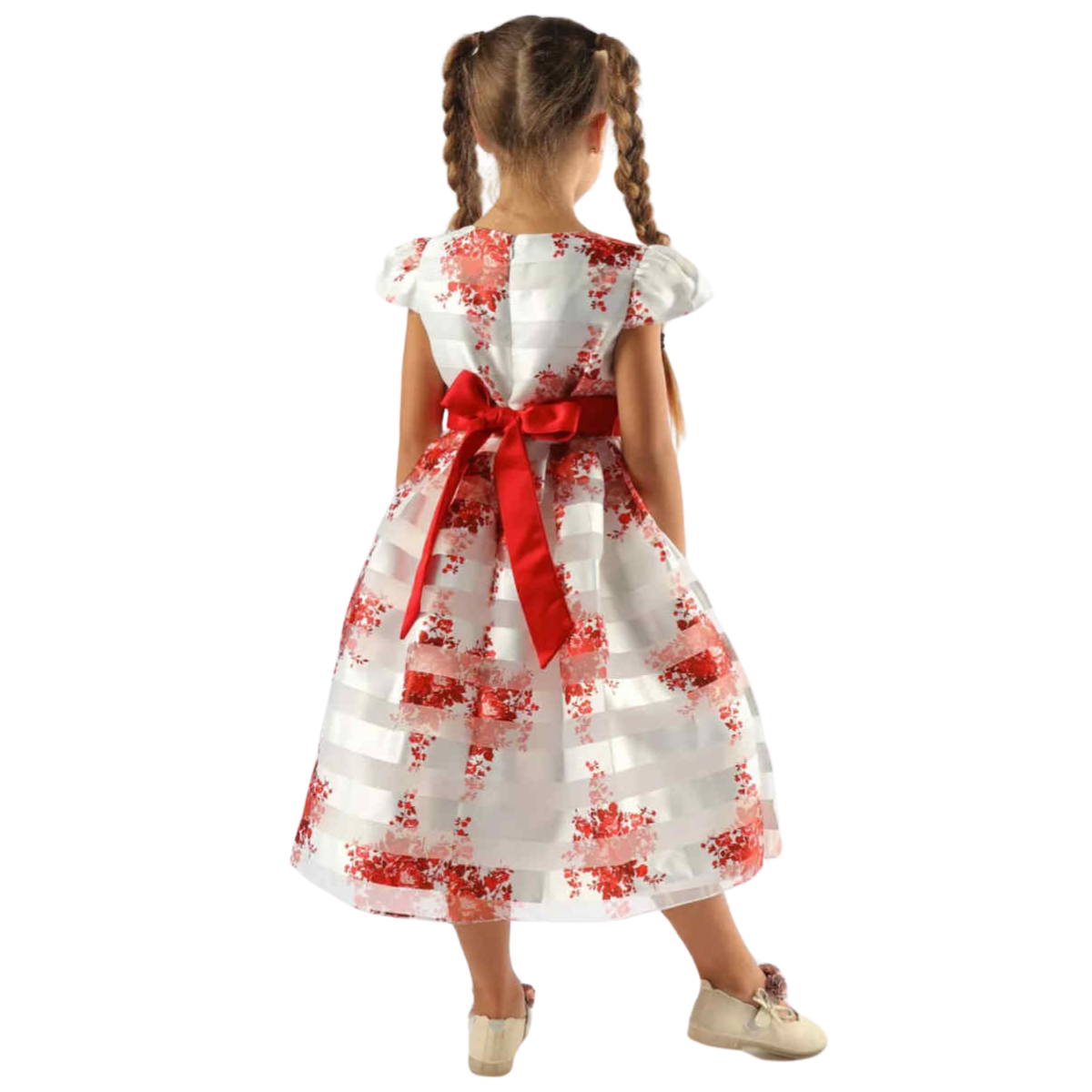 1824038 Girls’ Party Dress | Midi Skirt, Back Bow & 100% Cotton Lining | Ages 3–7