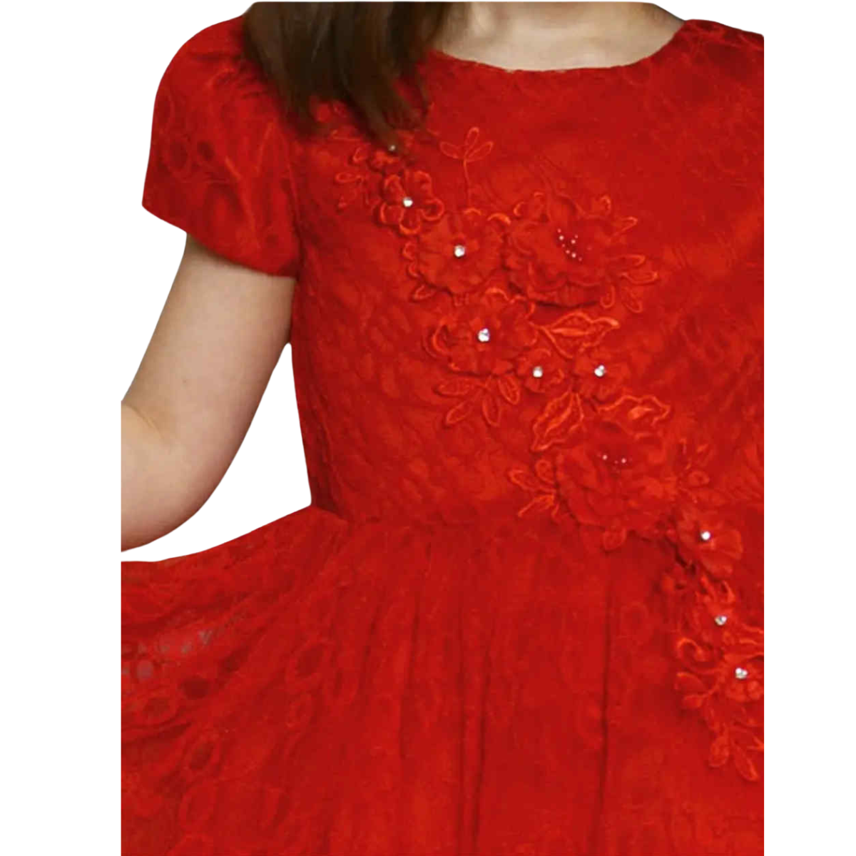 325189 Red Party Dress for Girls — Asymmetric Layered Skirt, Short Sleeves & 100% Cotton Lining | Ages 4–7