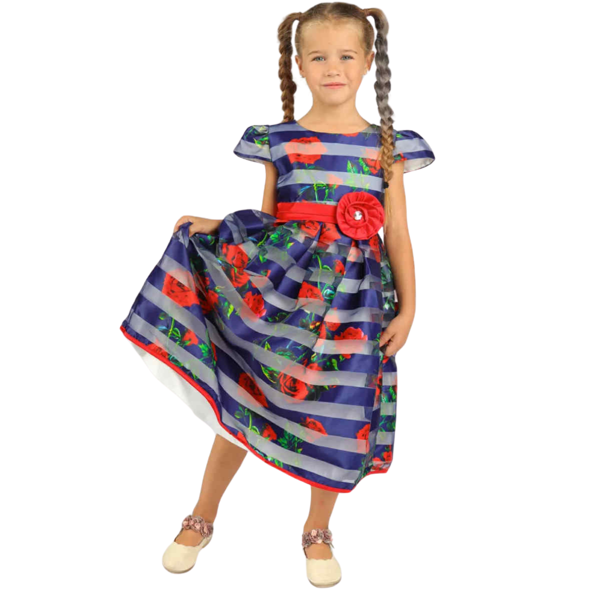 1624015 Girls’ Party Dress | Midi Skirt, Back Bow & 100% Cotton Lining | Ages 3–7