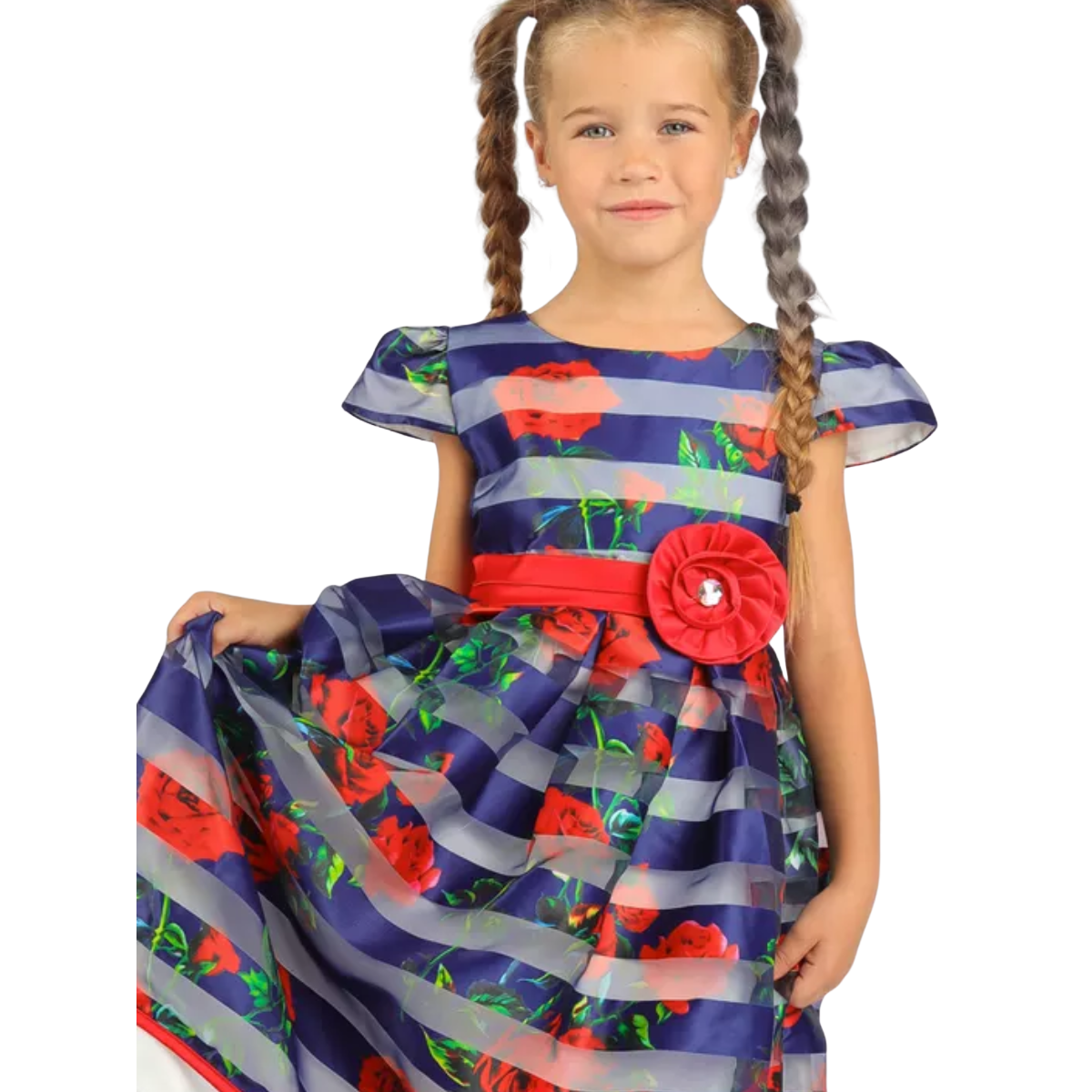 1624015 Girls’ Party Dress | Midi Skirt, Back Bow & 100% Cotton Lining | Ages 3–7