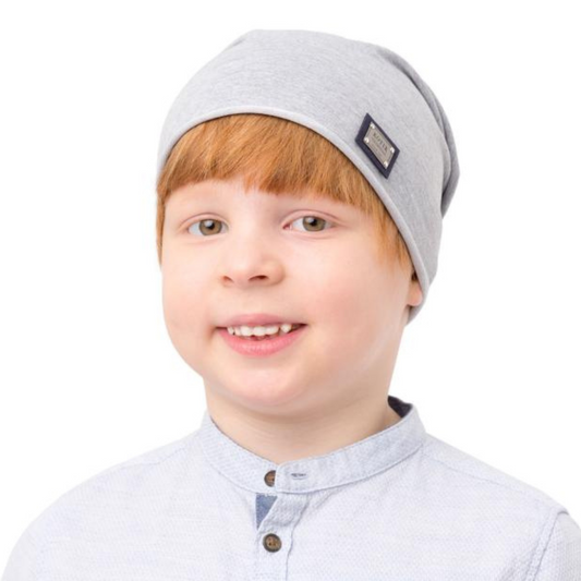 80701 Kids' Cotton Beanie Hat – "Premium Quality" Patch Design | Size 54–56 | Ages 7–12 Y | Fleece-Lined Slouchy Spring/Fall Cap for Boys