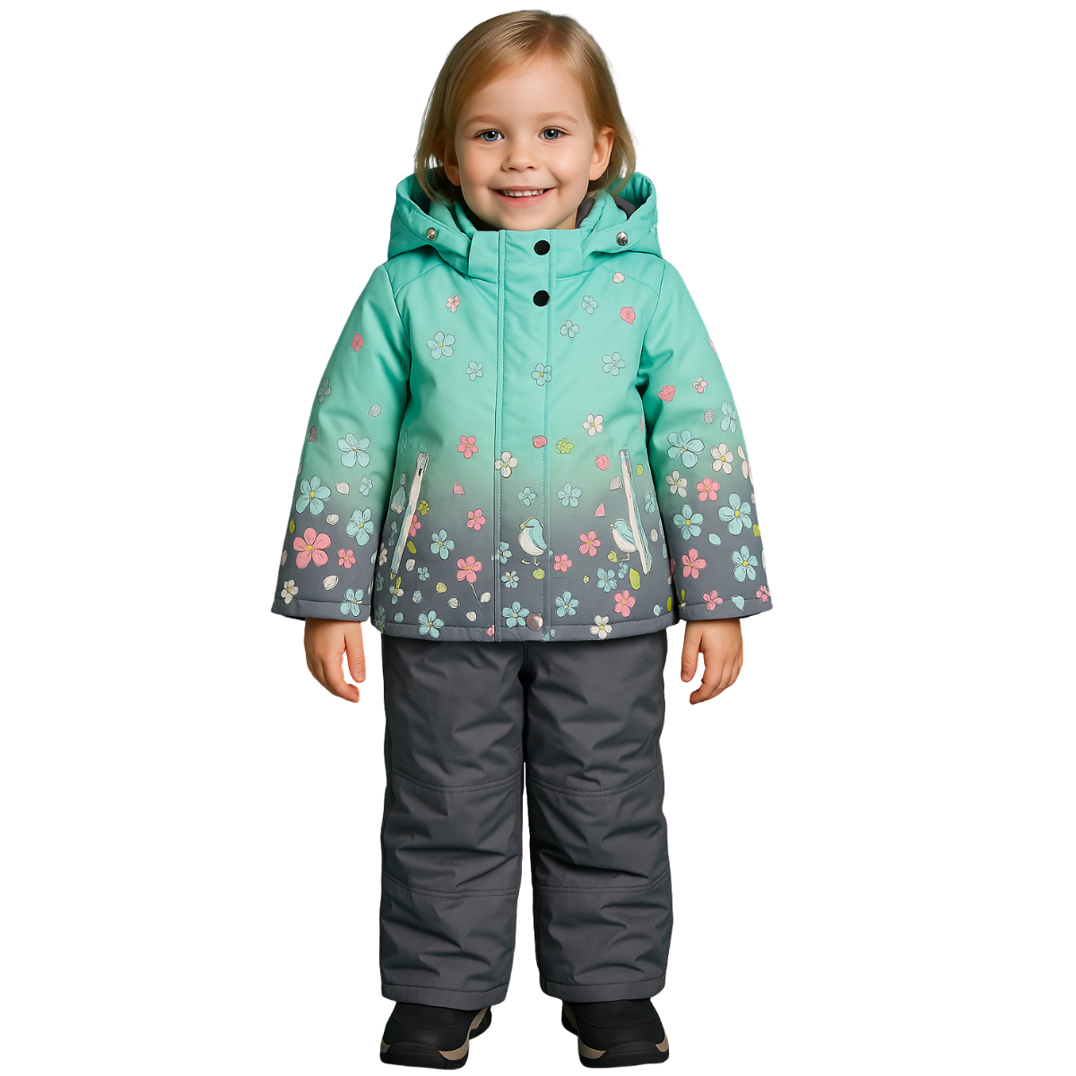 2212  Girls ’ Mid-Season Membrane Suit – Jacket with Hood and Bib Overalls | Waterproof & Windproof | Cotton Lining | Sizes 92–116 (2–6 Years)