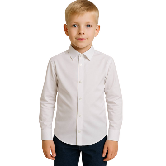 13-01 Boys' Slim Fit Cotton Shirt with Buttons – Non-Iron & Stretch | Made in Turkey | Sizes 5–16 Years