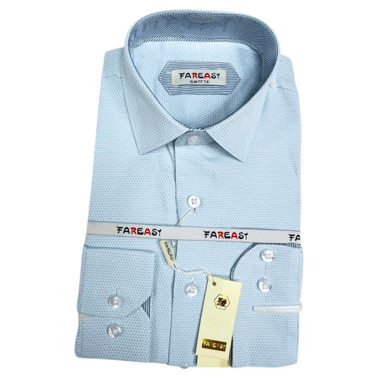 32-21 Boys' Slim Fit Light Blue Cotton Shirt with Buttons –  Non-Iron & Stretch | Formal Shirt for Graduation & Parties | Sizes 5–16 Years