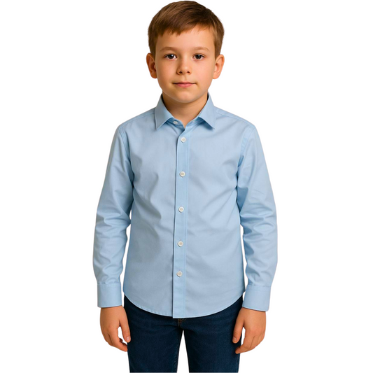 355 Boys' Slim Fit Cotton Shirt with Buttons – Non-Iron & Stretch | Made in Turkey | Sizes 5–16 Years