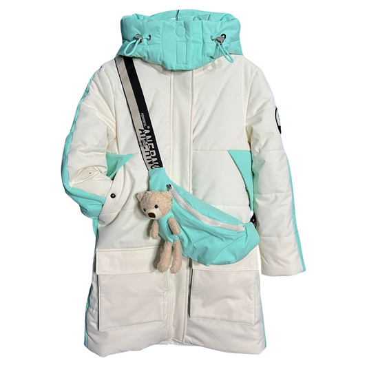 238  Girls' Mid-Season Coat with Hood – Mint Contrast | Sizes 116–164 cm