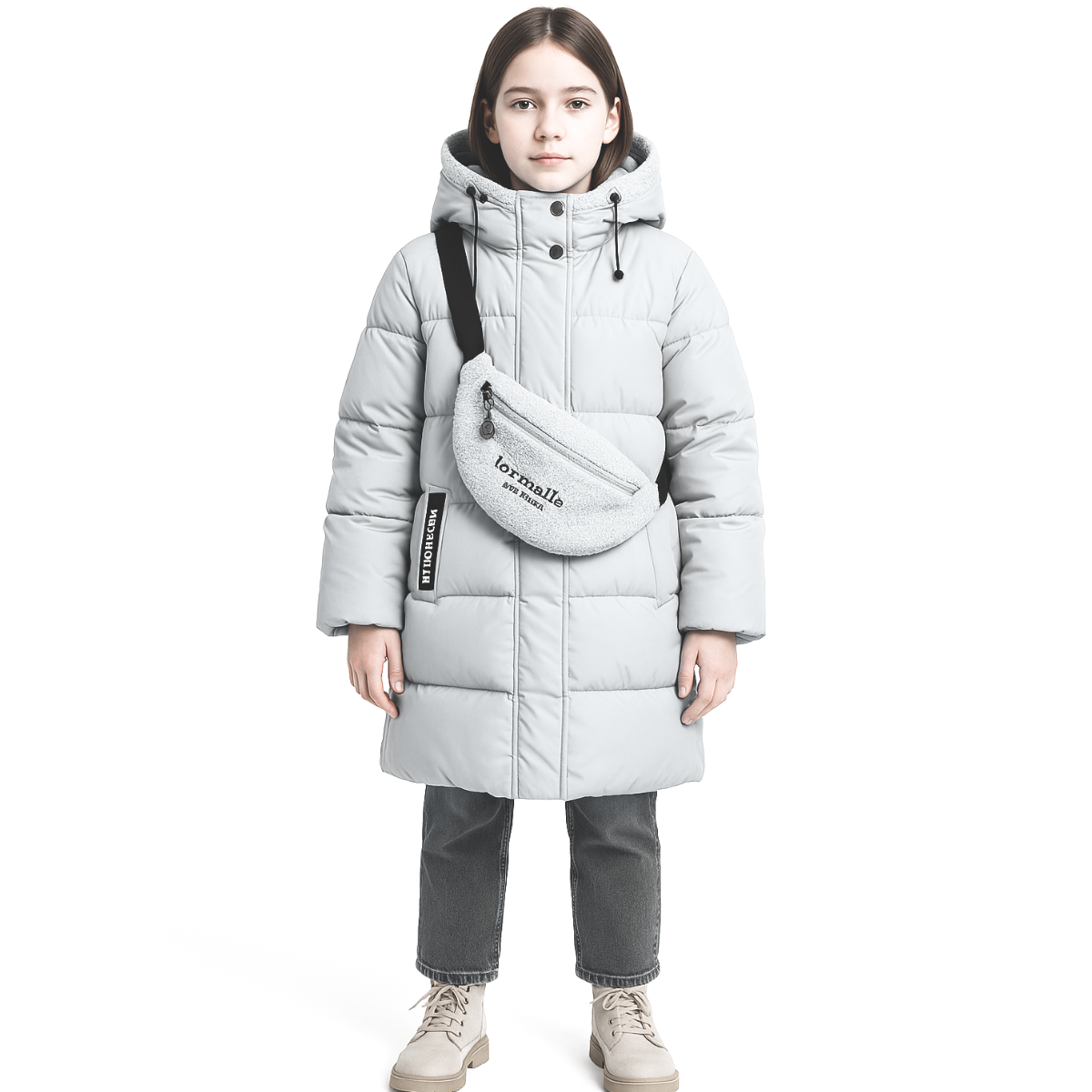 Anernuo Girls’ Winter Jacket with Plush Crossbody Bag | Sizes 122–170 cm (6–16 Years) | Thinsulate Insulation | Fleece Lining | Plush Trimmed Hood | Knee-Length | Up to –35 °C