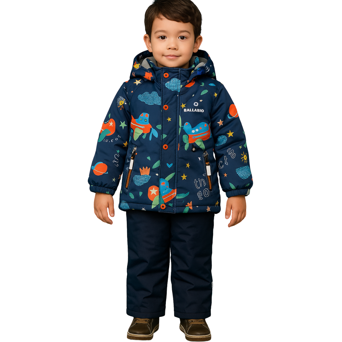 2236 Boys’ Mid-Season Membrane Suit – Jacket with Hood and Bib Overalls | Waterproof & Windproof | Cotton Lining | Sizes 92–116 (2–6 Years)