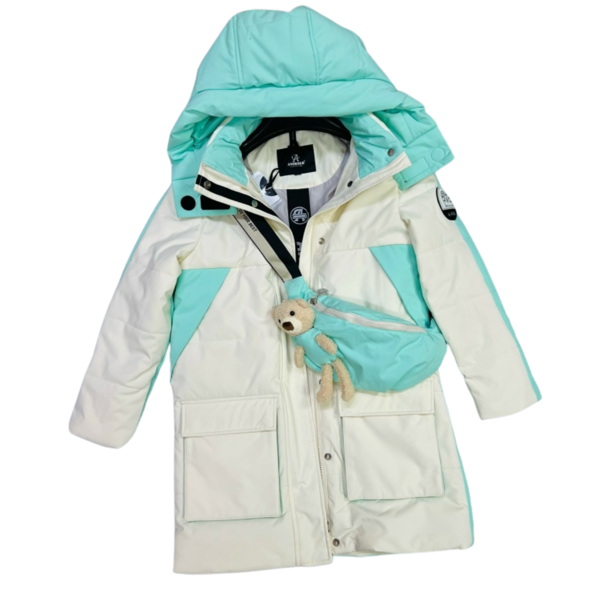 238  Girls' Mid-Season Coat with Hood – Mint Contrast | Sizes 116–164 cm