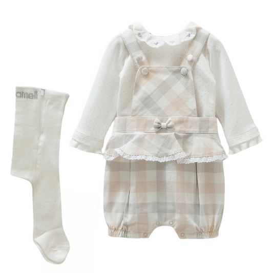 8546  Caramell Baby Girl Romper with Lace Collar and Ruffles | 100% Cotton | Sizes 0–12M | Made in Turkey