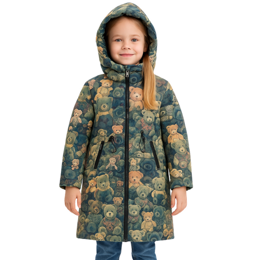 134 Girls' Teddy Bear Print Coat | Ages 5–10  | Sizes 1116–140 cm