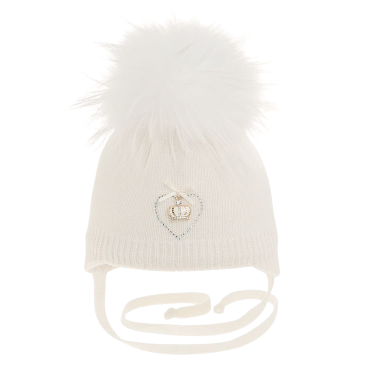 32007 Baby Girls’ Winter Knit Hat with Pom-Pom and Ties | 0–6 Months | Cotton Lining