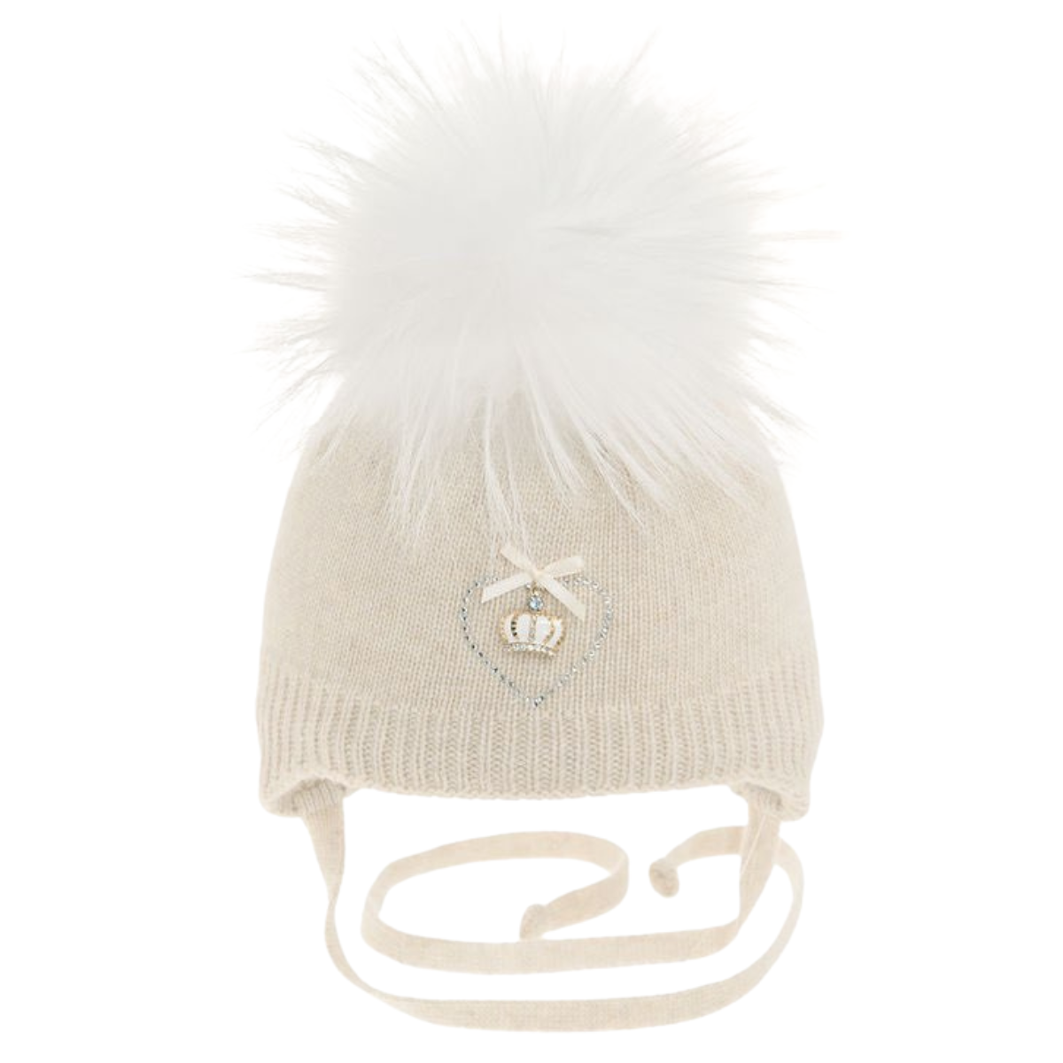 32007 Baby Girls’ Winter Knit Hat with Pom-Pom and Ties | 0–6 Months | Cotton Lining