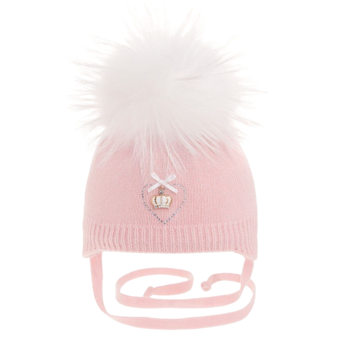 32007 Baby Girls’ Winter Knit Hat with Pom-Pom and Ties | 0–6 Months | Cotton Lining