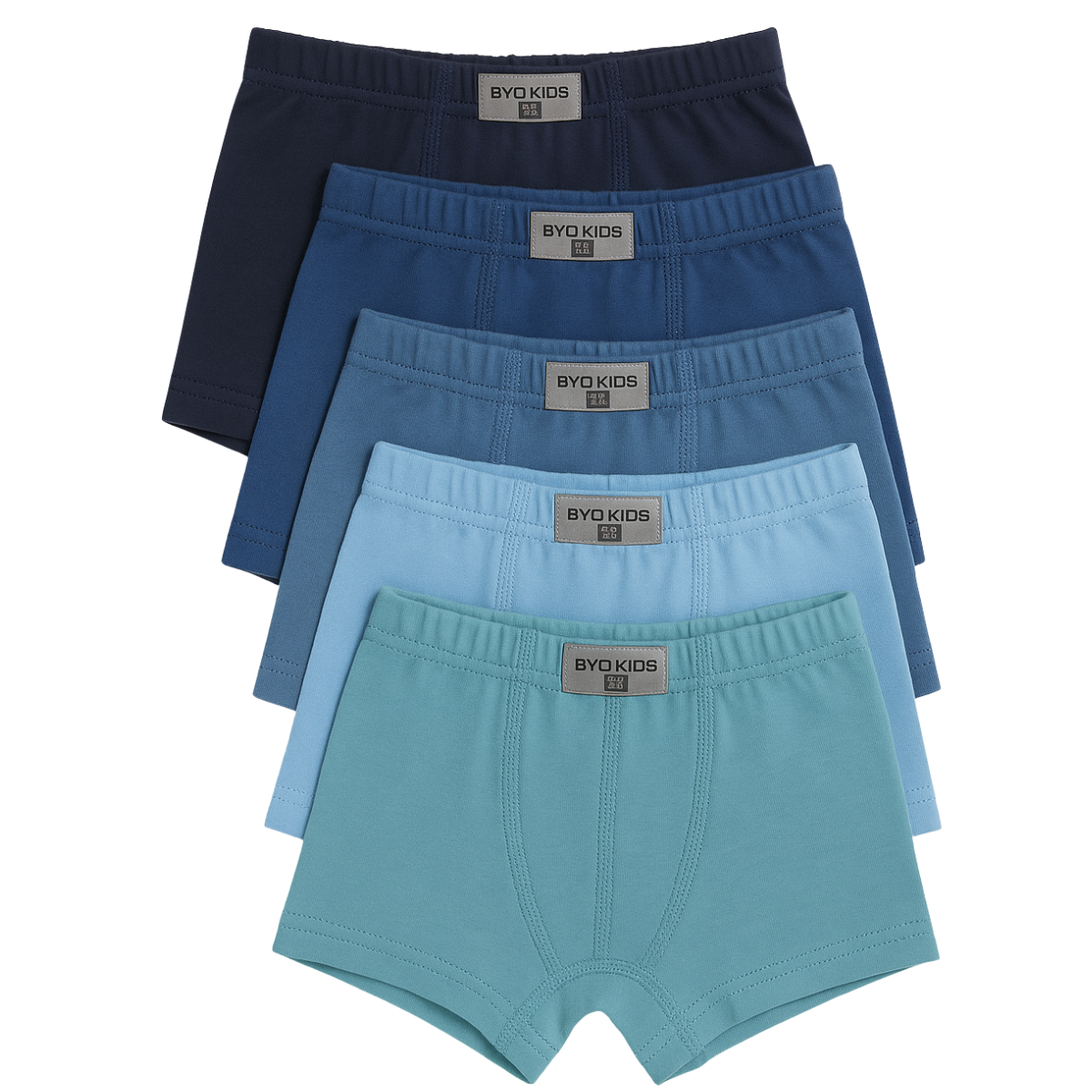 2607/2 Boys' Cotton Boxer Briefs – Solid, Soft, Stretchy & Comfortable | 95% Cotton, 5% Elastane | 5-Pack (Random Colors: Shades of Gray, Blue & Light Blue) | Ages 3–14 | Made in Turkey by BIYO Kids
