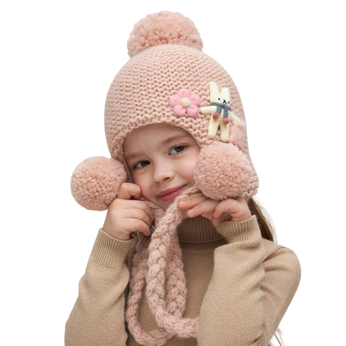 11273 Girls’ Winter Hat with Tie Strings | 18–36 Months | Baby Alpaca, Wool, Cotton Lining