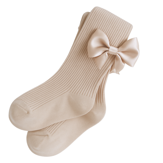 6103 Girls’ Cotton Tights with Satin Bow | Ages 2–10 Years | Classic & Elegant