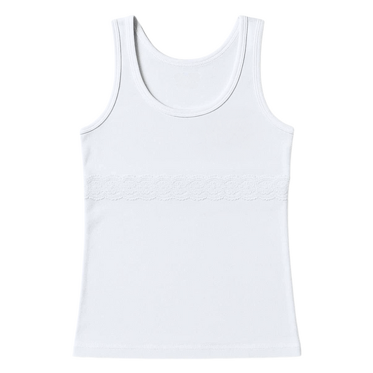 1568 BiyoKids Girls’ Tank Tops with Rhinestones, Lace Detail & Thin Straps – Pack of 5 | 95% Cotton, 5% Elastane | Ages 9–10 | White | Made in Turkey | Price per Pack (5 pcs.)