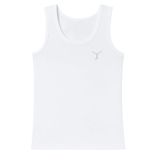 1787 Girls’ White Tank Top with Rhinestone Emblem – 95% Cotton, 5% Elastane | Wide Straps | Price per 1 pc.