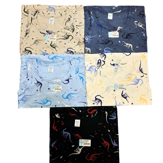 2772 BiyoKids Boys’ Cotton Tank Tops – Pack of 5 | Dinosaur Print | Multicolor | 95% Cotton, 5% Elastane | Sizes 1–8 Years | Made in Turkey