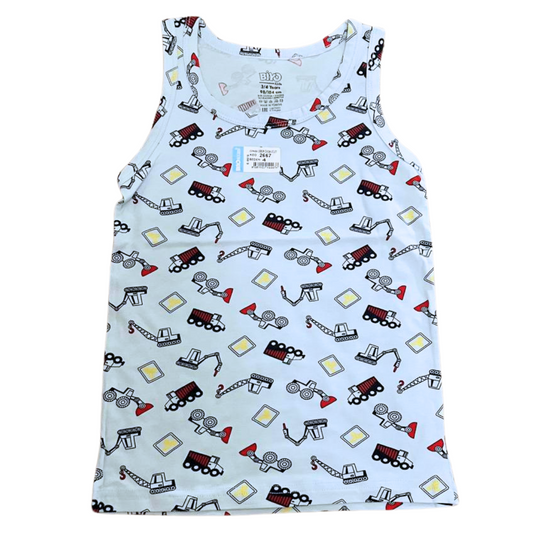 2667 BiyoKids Boys’ Tank Tops with Fun Prints (Crocodile & Construction Designs) – 95% Cotton, 5% Elastane | Ages 1–10 | Made in Turkey
